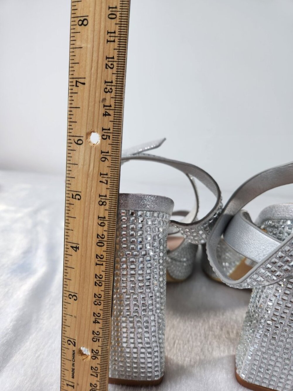 Bisou Bisou Michele Bohbot Silver Rhinestone Platform Sandals Square Toe Sz 8.5 - Picture 5 of 7